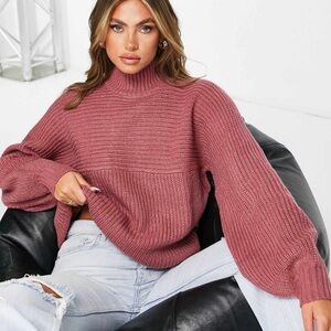 Turtleneck Knit Sweater in Soft Rose